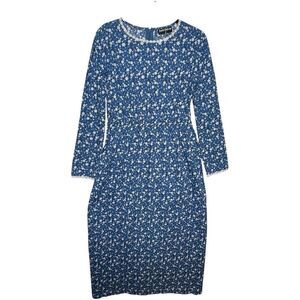SCARLET DARKNESS Blue Floral Elastic Waist Maxi Dress Size Large Mennonite Style